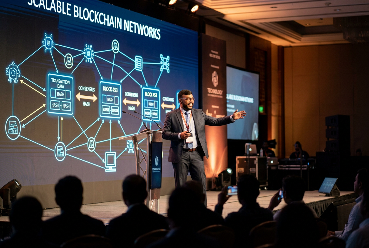 Ammad Aslam presenting blockchain research